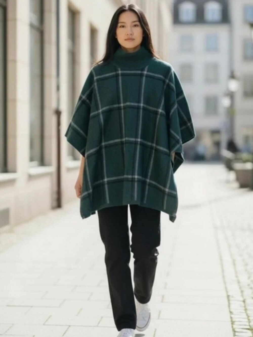 Max Studio Green And Black Turtleneck Poncho Sweater